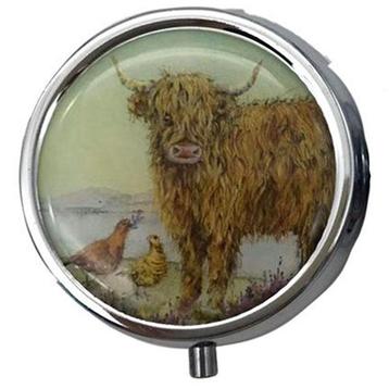 Pillendoosje Highland Koe met Vogels - 1,5x5x5cm (LxBxD) NIE