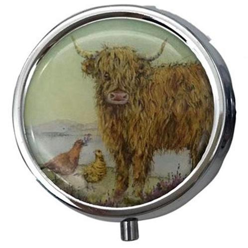 Pillendoosje Highland Koe met Vogels - 1,5x5x5cm (LxBxD) NIE, Sport en Fitness, Gezondheidsproducten en Wellness, Nieuw, Ophalen of Verzenden