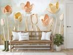 Tulpen fotobehang Goud, bloemen behang, Fotobehang4you, Huis en Inrichting, Woonaccessoires | Wanddecoraties, Nieuw, Verzenden