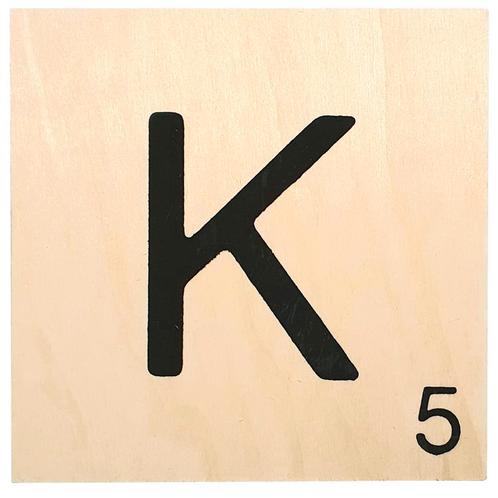 Houten Bordje 10x10x0.5cm - K - Zwarte Letter/Woordwaarde -, Huis en Inrichting, Woonaccessoires | Wanddecoraties, Nieuw, Ophalen of Verzenden