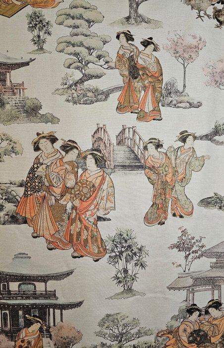 Nieuwe exclusieve oosterse stof met geisha-lithografieën -, Antiek en Kunst, Antiek | Kleden en Textiel