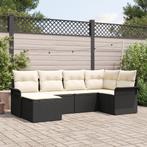 vidaXL 6-delige Tuinbankenset met kussens poly rattan zwart, Verzenden, Nieuw, Rotan
