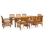 vidaXL 9-delige Tuinset met kussens massief acaciahout, Tuin en Terras, Tuinsets en Loungesets, Verzenden, Nieuw, 8 zitplaatsen