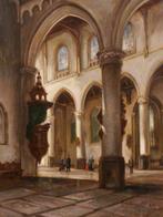 Adolphe Hervier (1818-1879) - Church interior in Normandy or, Antiek en Kunst, Kunst | Schilderijen | Klassiek