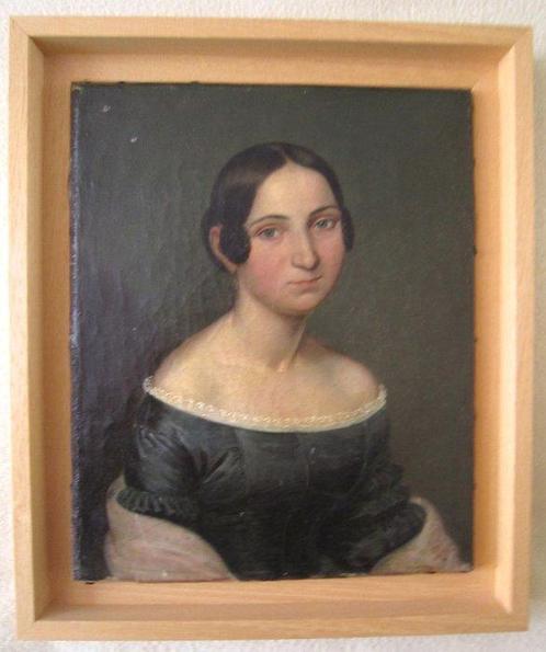 Ecole Européenne XIXe - Portrait de jeune femme aux macarons, Antiek en Kunst, Kunst | Schilderijen | Klassiek