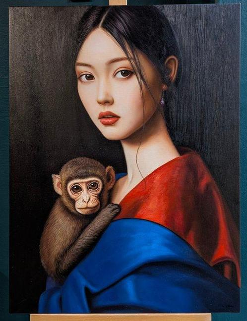 Wilhem von Kalisz (XX-XXI) - Portrait with the Exotic, Antiek en Kunst, Kunst | Schilderijen | Modern