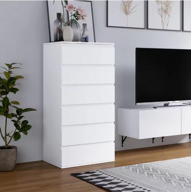Ladekast met 6 Lades – Hoge Houten Dressoir Wit/Zwart, Huis en Inrichting, Kasten | Dressoirs, Nieuw, Verzenden