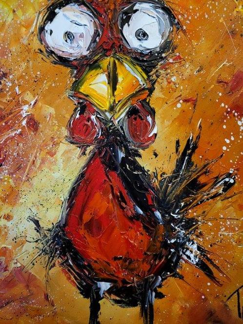 Laurent Pate (1970) - Coq Red, Antiek en Kunst, Kunst | Schilderijen | Modern