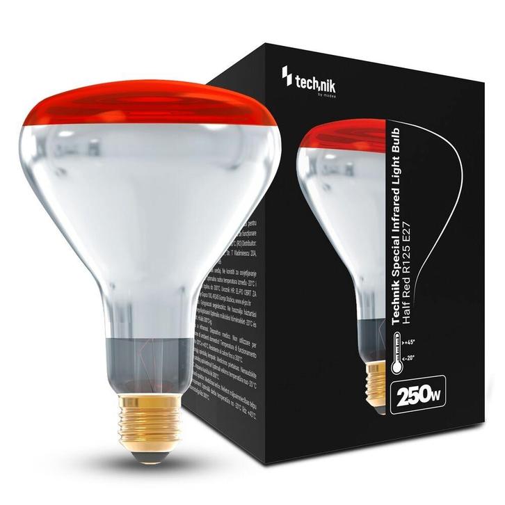 Technik Infraroodlamp R125 250W E27 Rood warmtelamp Ø12.5cm, Huis en Inrichting, Lampen | Plafondlampen, Nieuw, Ophalen of Verzenden