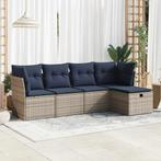 vidaXL 5-delige Loungeset met kussens poly rattan grijs, Tuin en Terras, 5 zitplaatsen, Nieuw, Loungeset, Verzenden