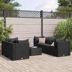 vidaXL 6-delige Loungeset met kussens poly rattan zwart, 5 zitplaatsen, Nieuw, Loungeset, Verzenden