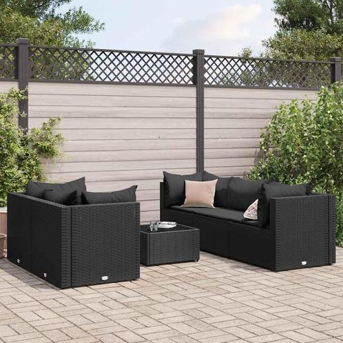 vidaXL 6-delige Loungeset met kussens poly rattan zwart, Tuin en Terras, Tuinsets en Loungesets, Loungeset, Nieuw, 5 zitplaatsen
