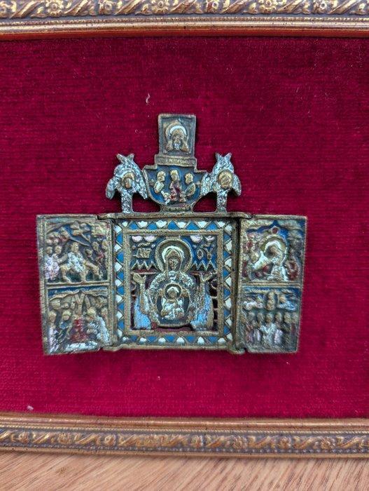 Reis-icoon - Moeder Gods van het Teken - Brons, Emaille, Antiek en Kunst, Kunst | Niet-Westerse kunst