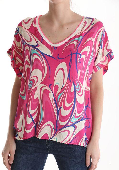 Franse mode zomer top met v-hals en korte mouw kleur ROZE,, Kleding | Dames, T-shirts