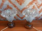 Tafellamp (2) - Chroom, Glas, Hout - bloemkelk