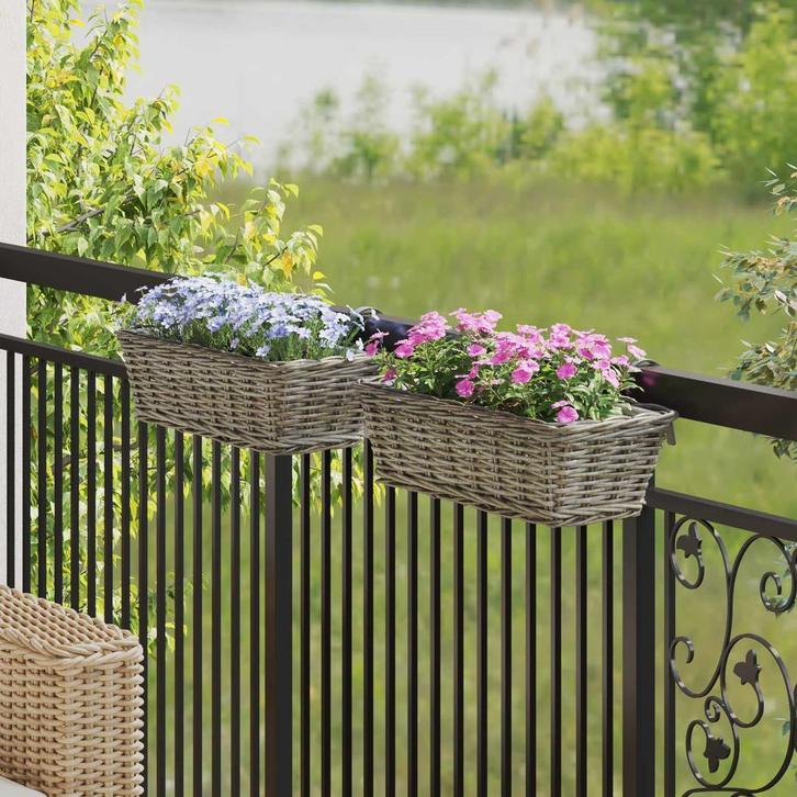 vidaXL Hangende Bloempot Mand 2 pcs Grijs 48 x 22 x 15 cm, Huis en Inrichting, Woonaccessoires | Schalen en Manden, Nieuw, Verzenden