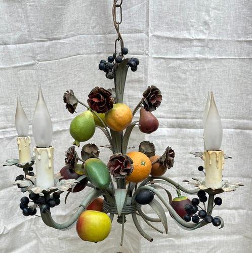 Handbeschilderd - Kroonluchter - Metaal - Tôle bloemen en, Antiek en Kunst, Curiosa en Brocante