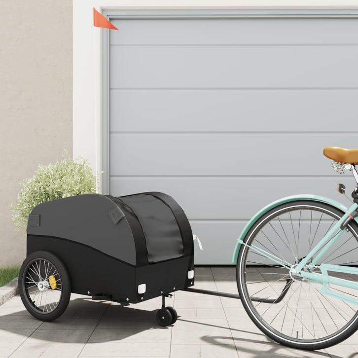 vidaXL Fietstrailer 45 kg ijzer zwart, Fietsen en Brommers, Fietsaccessoires | Aanhangers en Karren, Nieuw, Verzenden
