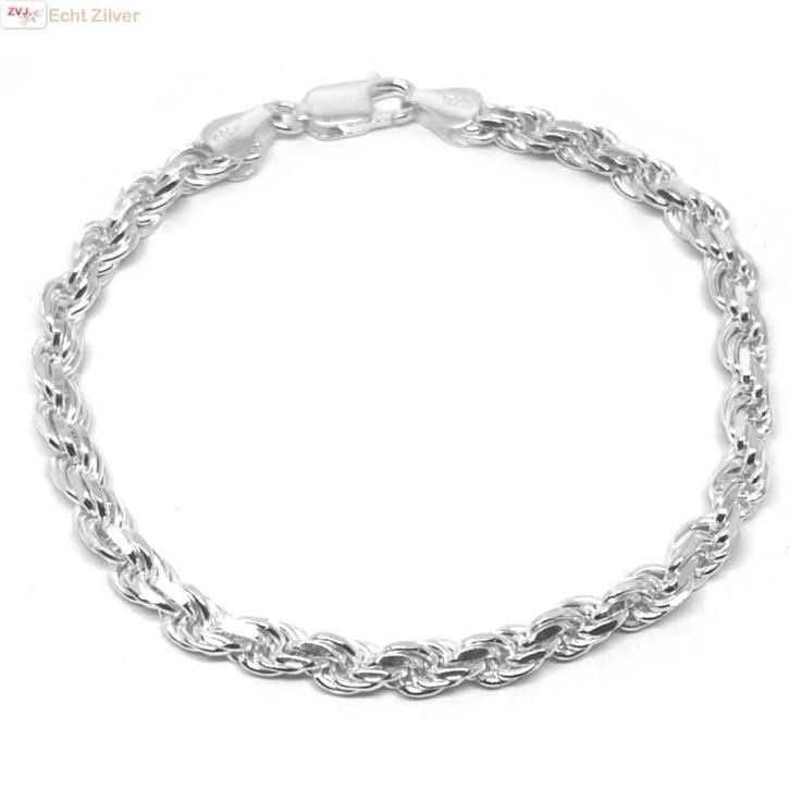 Zilveren rope schakel armband 5 mm breed, Sieraden, Tassen en Uiterlijk, Armbanden, Nieuw, Verzenden