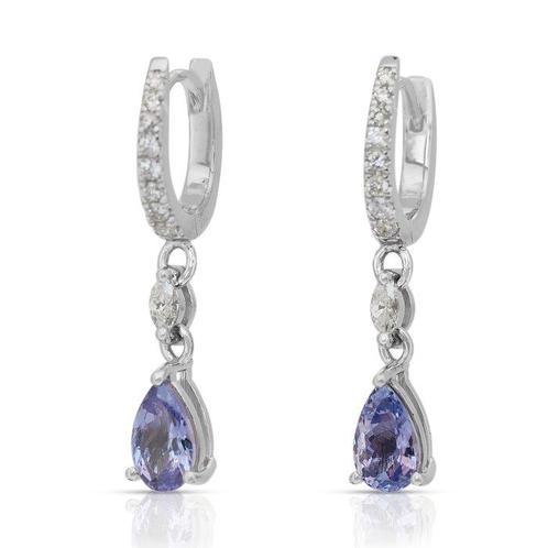 Oorbellen - 18 karaat Witgoud - 3.14ct. tw. Tanzaniet -, Sieraden, Tassen en Uiterlijk, Oorbellen