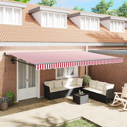vidaXL Handmatige Uittrekbare Zonnescherm Rood en Wit Streep, Tuin en Terras, Zonneschermen, Nieuw, Verzenden