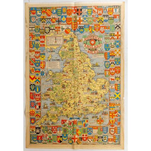 Historische Geïllustreerde Kaart van Engeland en Wales (197, Antiek en Kunst, Kunst | Etsen en Gravures, Ophalen