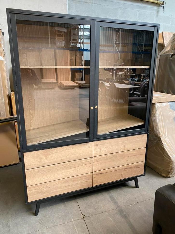 Catch vitrinekast groot, old piano + natur, Huis en Inrichting, Kasten | Buffetkasten, Nieuw, Glas, Metaal, Overige materialen