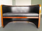 bank, bankje, art deco, gemerkt, antiek, leer, hout, 2 pers., Ophalen of Verzenden