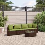 vidaXL 5-delige Loungeset met kussens poly rattan bruin, 4 zitplaatsen, Nieuw, Loungeset, Verzenden