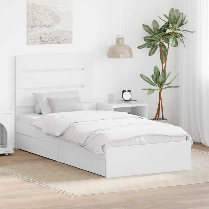 vidaXL Opslag bed met hoofdeinde met lade Wit 75 x 190 cm, Huis en Inrichting, Slaapkamer | Bedden, Wit, Nieuw, Hout, Verzenden
