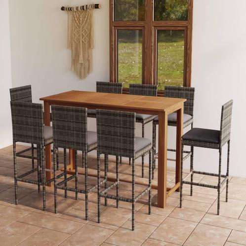 vidaXL 9-delige Tuinbarset met kussens grijs, Tuin en Terras, Tuinsets en Loungesets, Nieuw, 8 zitplaatsen, Hardhout, Verzenden