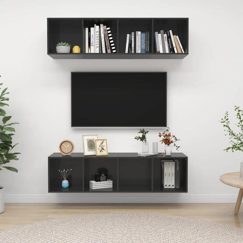 vidaXL Tv-wandmeubelen 2 st bewerkt hout hoogglans grijs, Huis en Inrichting, Kasten | Televisiemeubels, 25 tot 50 cm, Nieuw, Overige houtsoorten