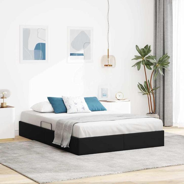vidaXL Opslag bed met matras met hoofdeinde Zwart 135 x 190, Huis en Inrichting, Slaapkamer | Bedden, Zwart, Nieuw, Stof, Verzenden