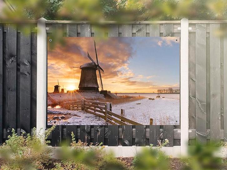 NR 1328: Tuinposter molen winter 120x180cm, Tuin en Terras, Tuinwanddecoratie, Nieuw