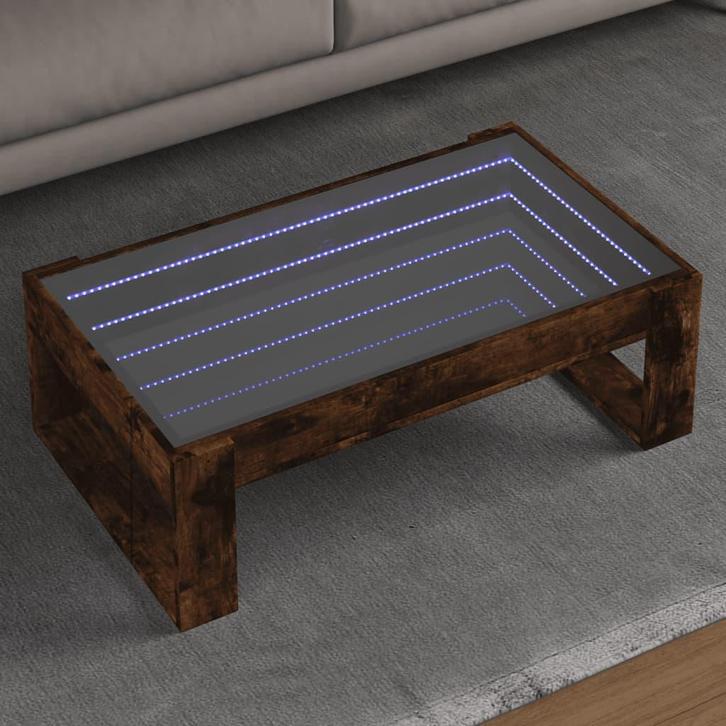vidaXL Salontafel met Infinity LED 90x53x30 cm gerookt, Huis en Inrichting, Tafels | Salontafels, 50 tot 100 cm, Nieuw, Overige houtsoorten