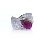 Ring - 18 karaat Geel goud, Platina Robijn - Robijn, Sieraden, Tassen en Uiterlijk, Ringen, Nieuw