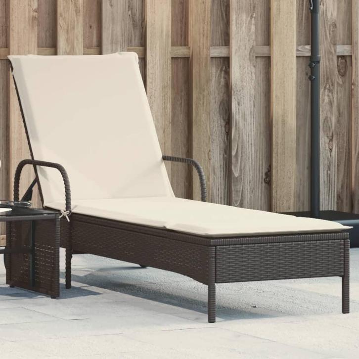 vidaXL Ligbed met wielen en kussen poly rattan zwart, Tuin en Terras, Ligbedden, Nieuw, Verzenden