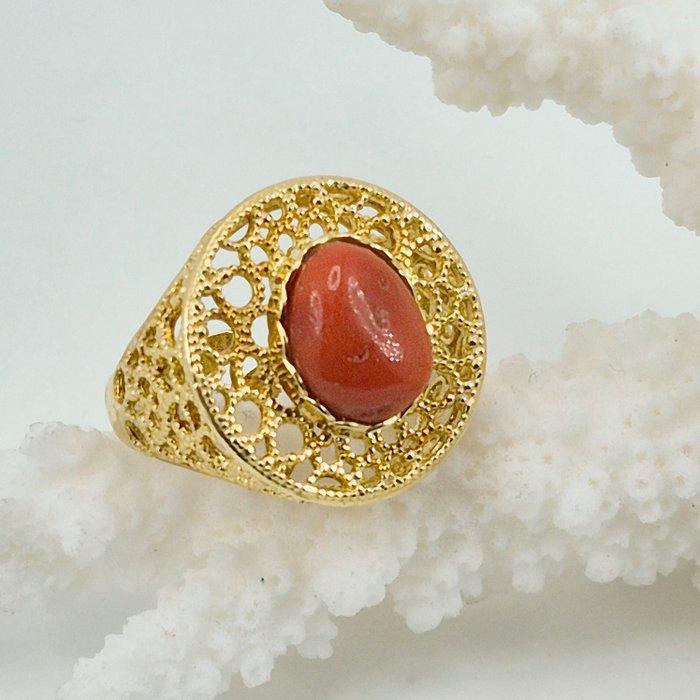 Bloedkoraal - Zilver, Verguld - Ring - CORALLO MEDITERRANEO, Antiek en Kunst, Curiosa en Brocante