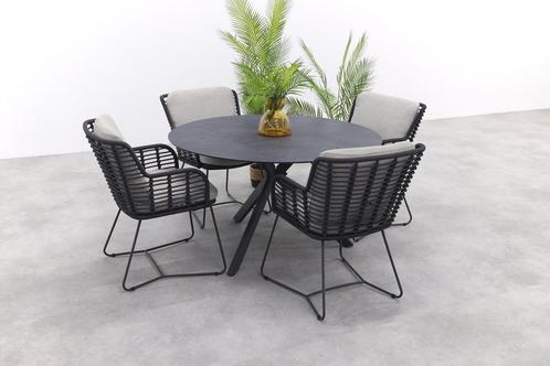 4 Seasons Fabrice/Locarno 130 cm. ronde tuinset - 5-delig, Tuin en Terras, Tuinsets en Loungesets, Tuinset, Nieuw, Rvs, Verzenden