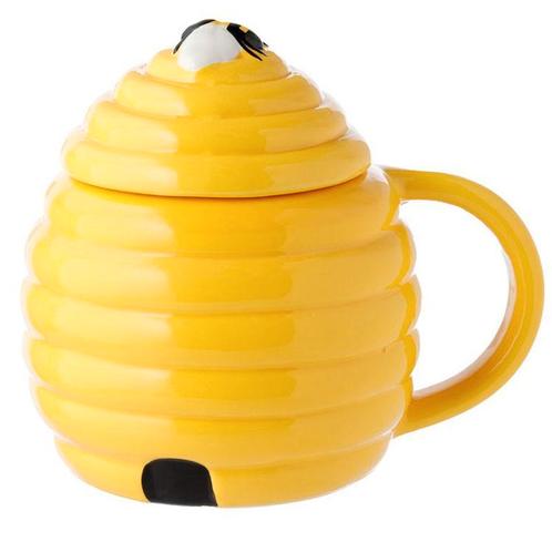 Beker Bijenkorf Gevormde Keramiek Met Deksel - 450ml NIEUW, Huis en Inrichting, Keuken | Servies, Nieuw, Ophalen of Verzenden