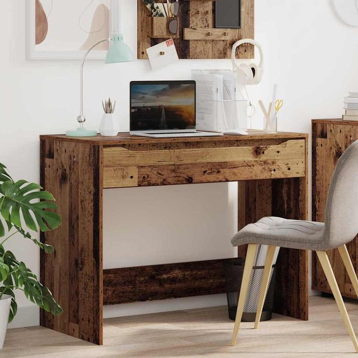 vidaXL Bureau met lade Oud Hout 100 x 50 x 78 cm Bewerkt, Huis en Inrichting, Bureaus, Nieuw, Verzenden