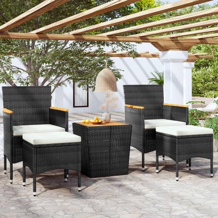 vidaXL 5-delige Bistroset poly rattan en massief acaciahout, Tuin en Terras, Tuinsets en Loungesets, Nieuw, Rotan, Verzenden