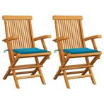 vidaXL Tuinstoelen 2 st met blauwe kussens massief teakhout, Tuin en Terras, Tuinstoelen, Verzenden, Nieuw, Teakhout