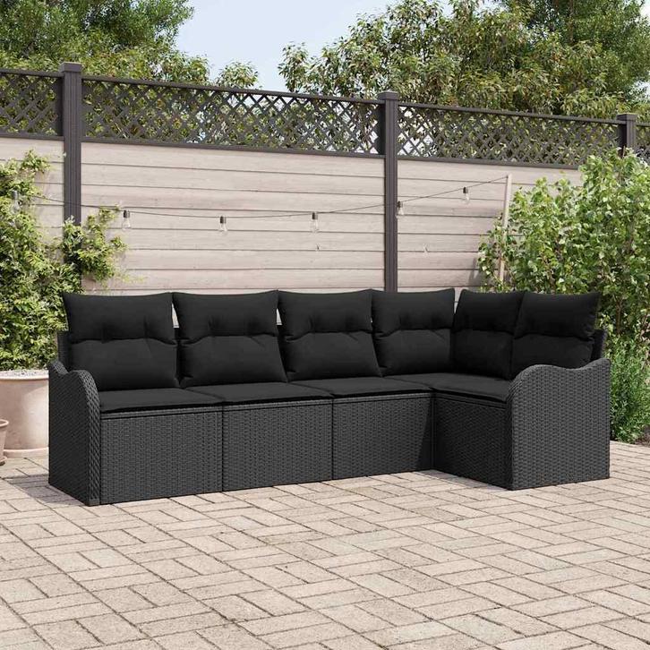 vidaXL Tuin Sofa Set met opslag 5 pcs Zwart poly rattan, Tuin en Terras, Tuinsets en Loungesets, Nieuw, Rotan, Verzenden