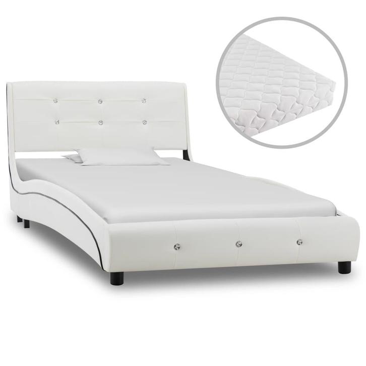 vidaXL Bed met matras kunstleer wit 90x200 cm, Huis en Inrichting, Slaapkamer | Bedden, 90 cm, 200 cm, Wit, Eenpersoons, Nieuw