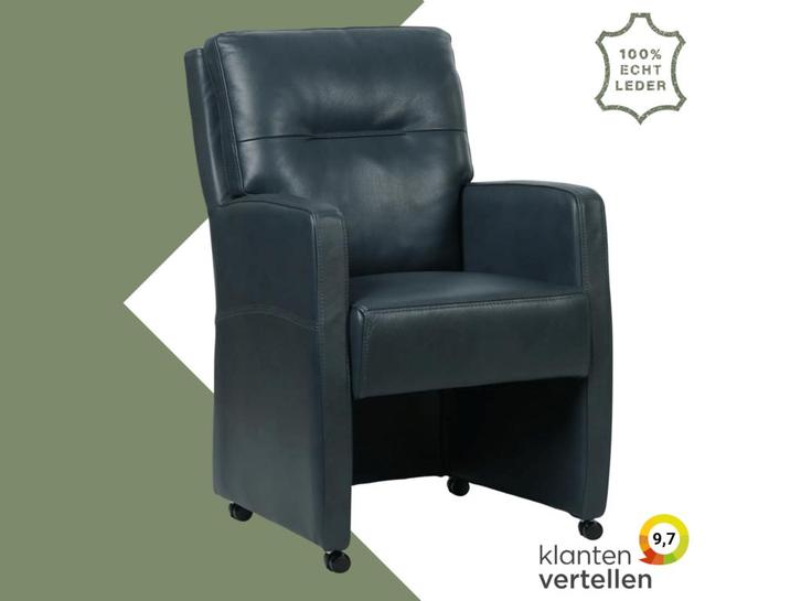 Leren eetkamerstoel Sharp - Granada Blue (blauw) - Met, Huis en Inrichting, Stoelen, Eén, Blauw, Nieuw, Leer, Ophalen of Verzenden