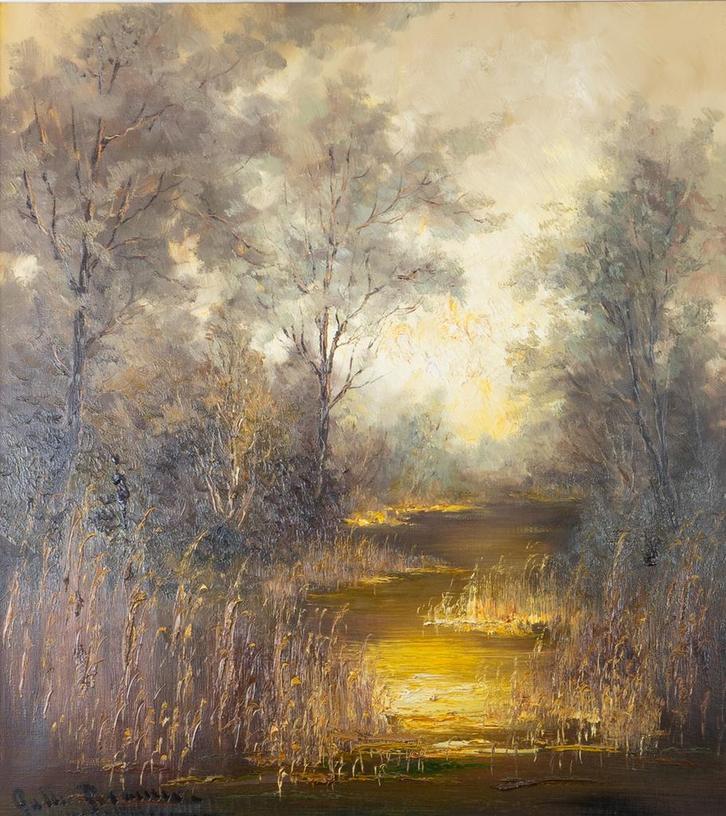 Peter Brouwer (1935-2010), ‘Landschap met water, Antiek en Kunst, Kunst | Schilderijen | Klassiek