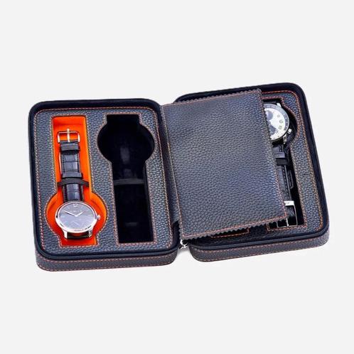 Horloge etui Zwart leder 4 Horloges Leanschi, Sieraden, Tassen en Uiterlijk, Horloges | Heren, Nieuw, Verzenden