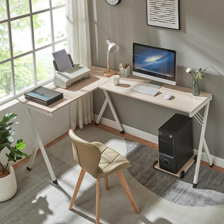 Bureau Tarielarg L-vorm met pc-standaard 158x120x75 cm wit e, Huis en Inrichting, Bureaus, Verzenden