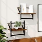 vidaXL Wandschappen met stangen 2 st 30x25x30 cm bruin, Huis en Inrichting, Woonaccessoires | Wandplanken en Boekenplanken, Verzenden